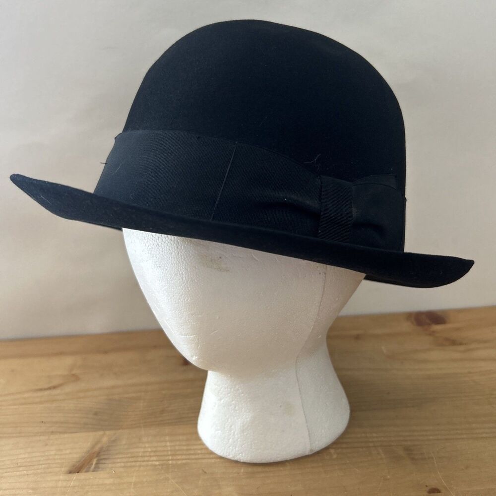 Vtg Borsalino Hat Black Wool Felt Marengo Nero Bowler Hat 55cm / S Roma Italy